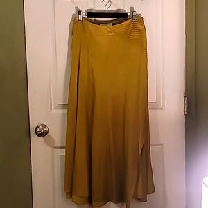 By Anthropologie Yellow-Green Satin Maxi Skirt